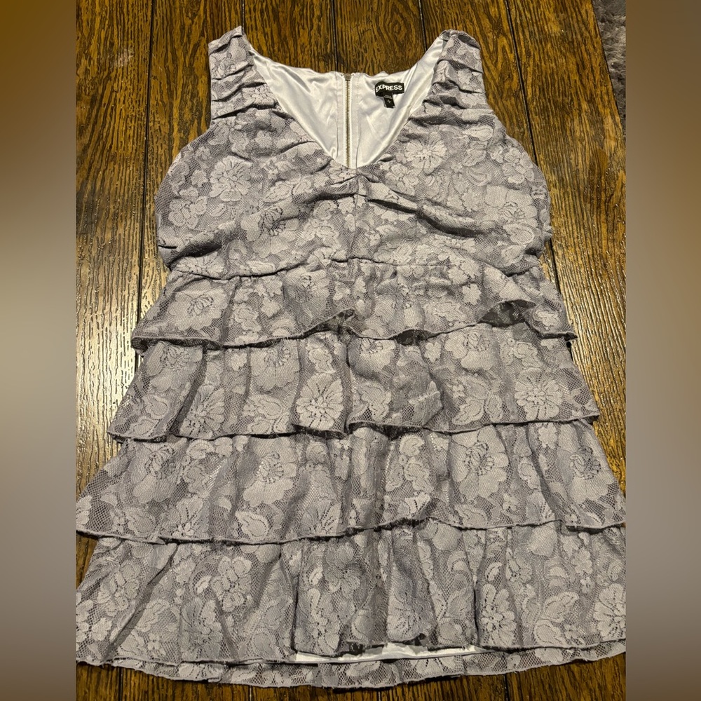 Express Grey ruffled tank, zip up back, size large